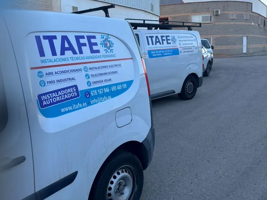 ITAFE's sign-written vans parked outside the company unit in Málaga