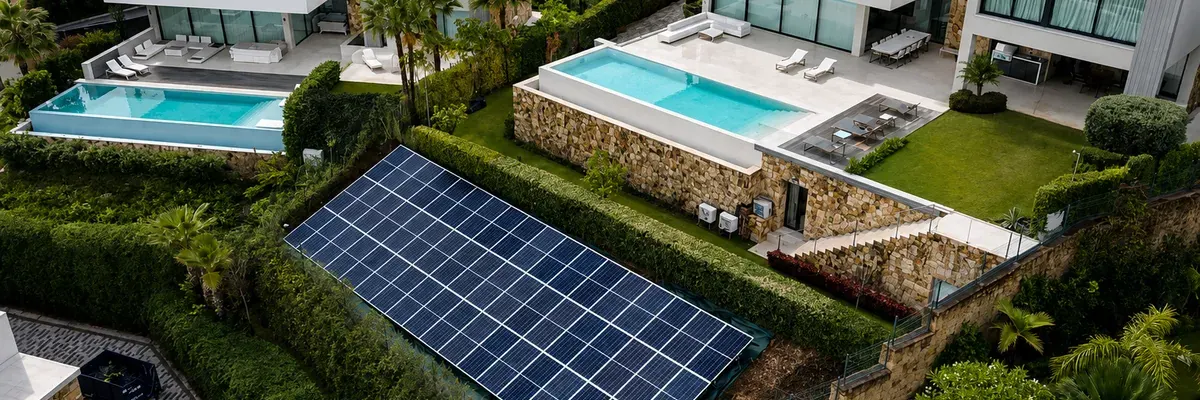 Villa with solar panels on the roof