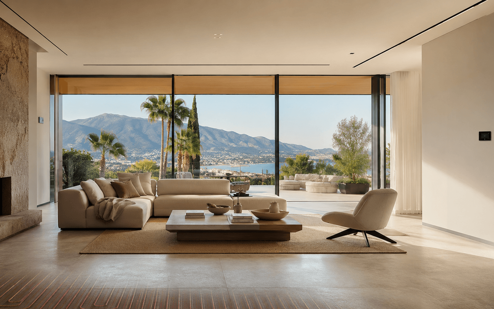 Sistema VRF Mitsubishi Electric instalado en cubierta de villa premium con vista al mar en Costa del Sol
